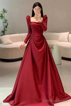 Simple Mermaid Long Sleeves Burgundy Floor Length Prom Dress