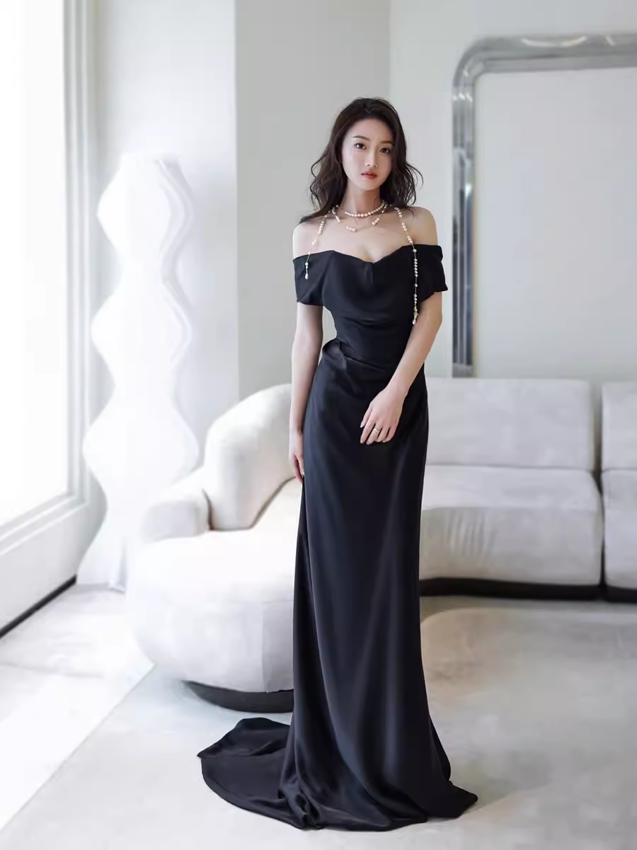 Simple Mermaid Off The Shoulder Black Prom Dresses Evening Dress Secondary image