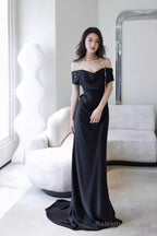 Simple Mermaid Off The Shoulder Black Prom Dress