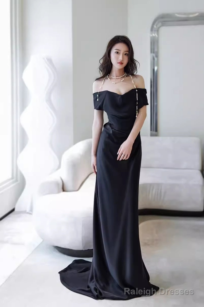 Simple Mermaid Off The Shoulder Black Prom Dress
