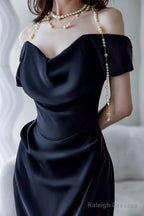 Simple Mermaid Off The Shoulder Black Prom Dresses Evening Dress