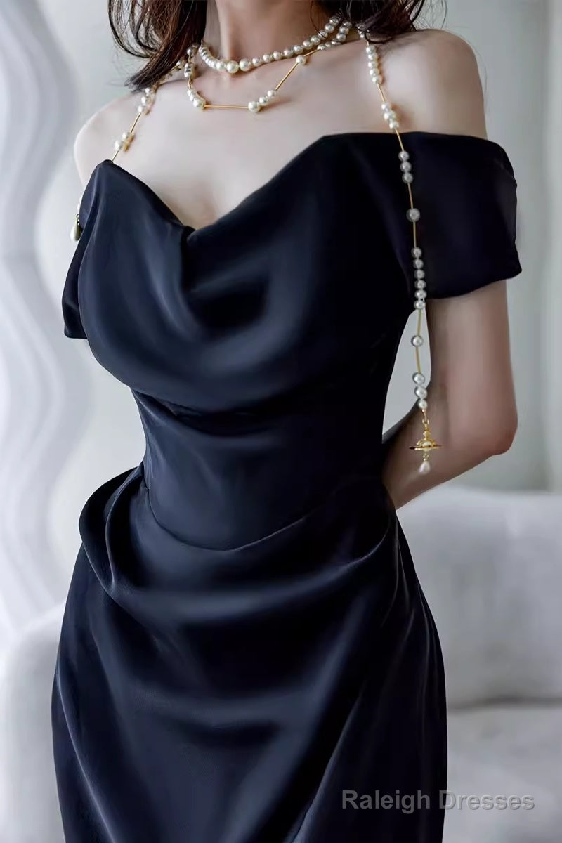 Simple Mermaid Off The Shoulder Black Prom Dress