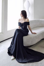 Simple Mermaid Off The Shoulder Black Prom Dresses Evening Dress