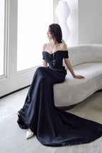 Simple Mermaid Off The Shoulder Black Prom Dress