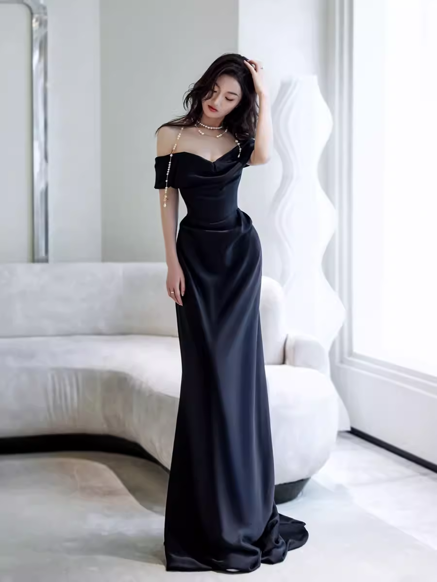 Simple Mermaid Off The Shoulder Black Prom Dresses Evening Dress Main image