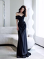 Simple Mermaid Off The Shoulder Black Prom Dresses Evening Dress