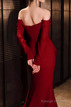 Simple Mermaid Off The Shoulder Long Red Prom Dress