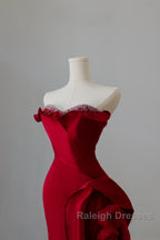Simple Mermaid Off The Shoulder Neckline Burgundy Sequin Long Prom Dresses