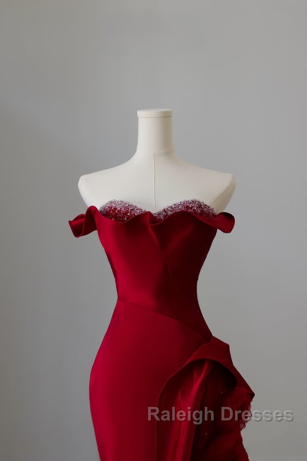 Simple Mermaid Off The Shoulder Neckline Burgundy Sequin Long Prom Dresses
