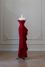 Simple Mermaid Off The Shoulder Neckline Burgundy Sequin Long Prom Dresses