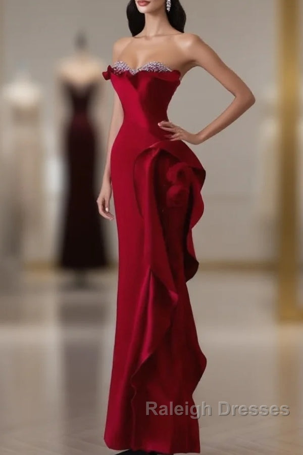 Simple Mermaid Off The Shoulder Neckline Burgundy Sequin Long Prom Dresses Main image