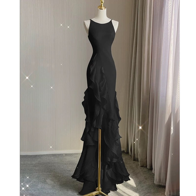 Simple Mermaid Prom Gowns With Ruffles Spaghetti Straps Backless Prom Dresses For Date Secondary image