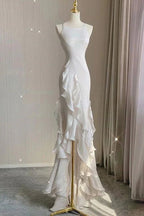 Simple Mermaid Prom Gowns With Ruffles Spaghetti Straps Backless Prom Dresses For Date