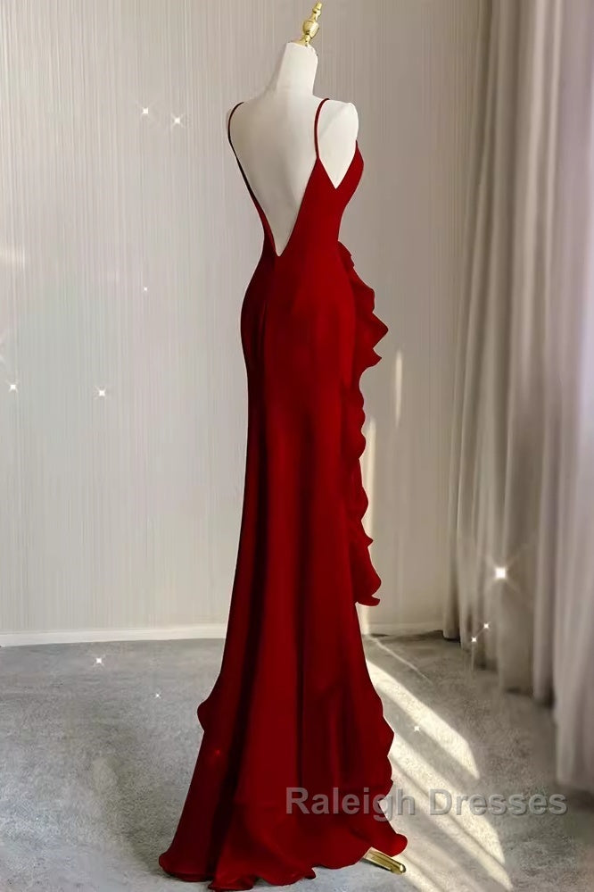 Simple Mermaid Red Chiffon Long Prom Dresses