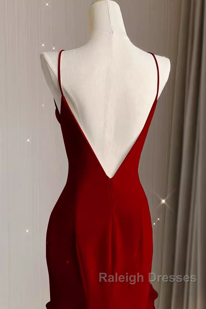 Simple Mermaid Red Chiffon Long Prom Dresses