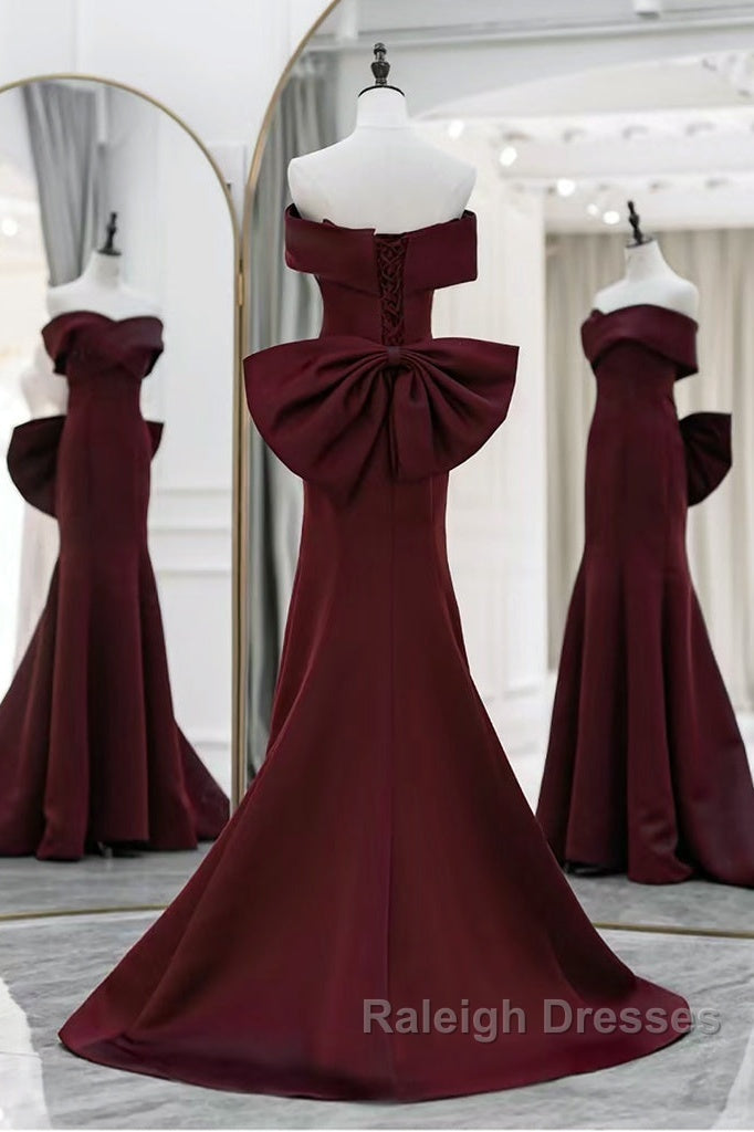 Simple Mermaid Satin Burgundy Long Prom Dress, Burgundy Long Formal Dress Secondary image
