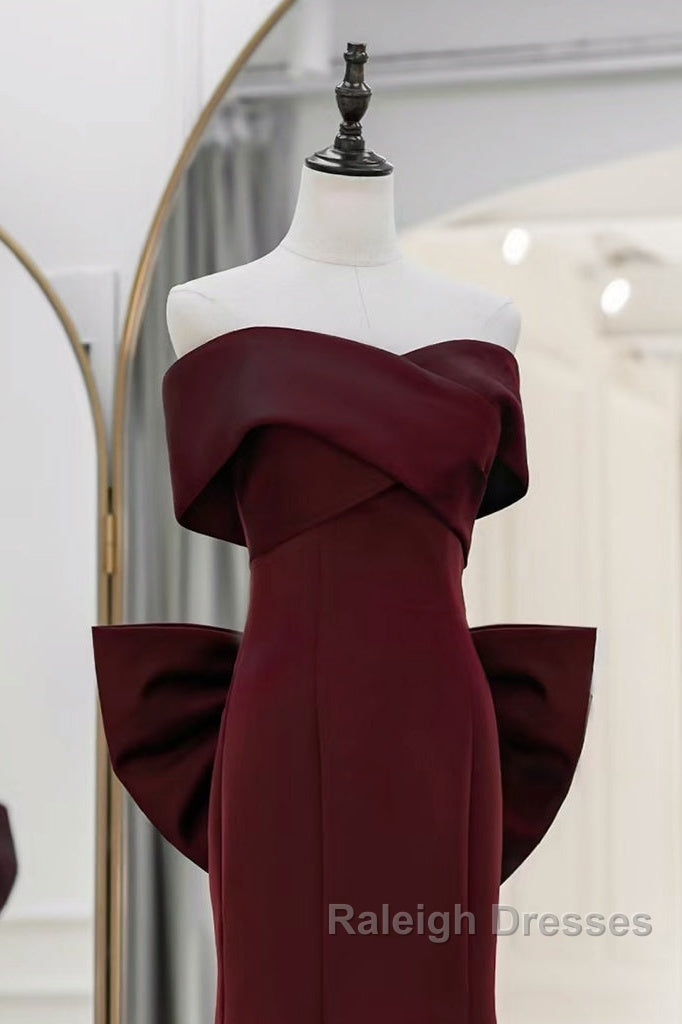 Simple Mermaid Satin Burgundy Long Prom Dresses Burgundy Long Prom Dresses