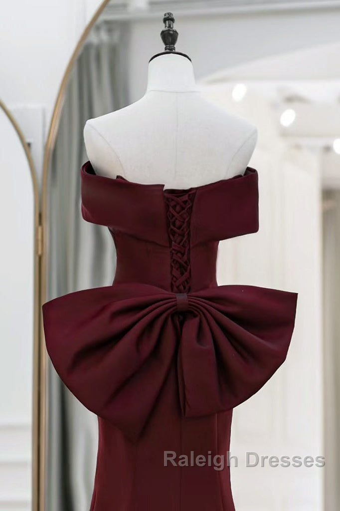 Simple Mermaid Satin Burgundy Long Prom Dresses Burgundy Long Prom Dresses