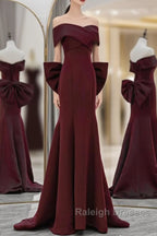 Simple Mermaid Satin Burgundy Long Prom Dress, Burgundy Long Formal Dress