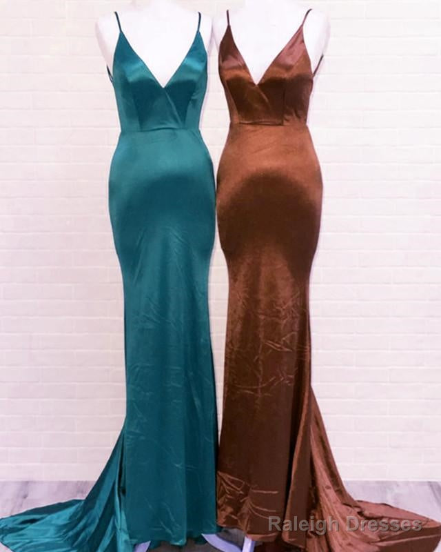 Simple Mermaid Satin V Neck Bridesmaid Dresses Secondary image