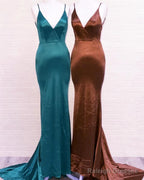 Simple Mermaid Satin V Neck Bridesmaid Dresses