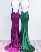 Simple Mermaid Satin V Neck Bridesmaid Dresses