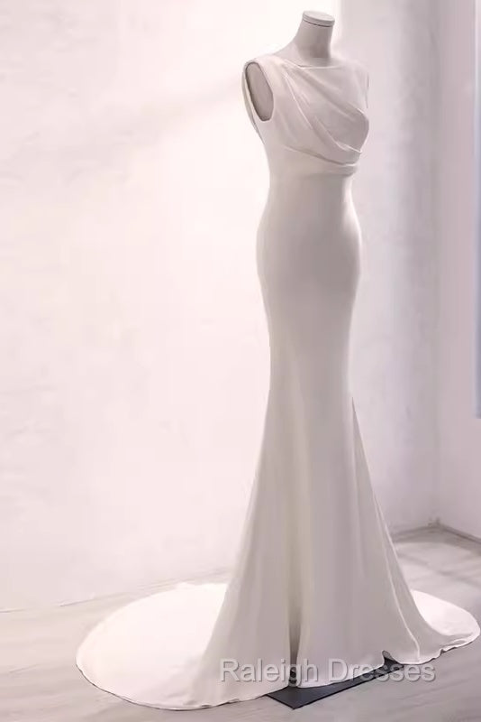 Simple Mermaid Satin White Long Wedding Dresses Brides Dress Secondary image