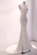 Simple Mermaid Satin White Long Wedding Dresses Brides Dress