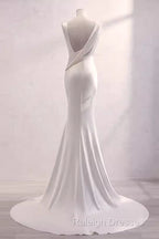 Simple Mermaid Satin White Long Wedding Dresses Brides Dress