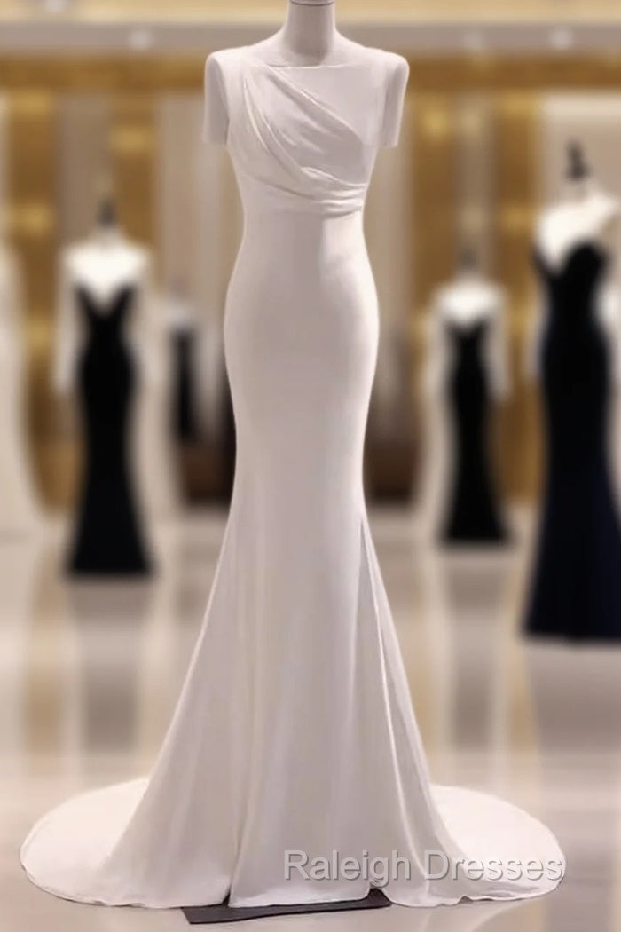 Simple Mermaid Satin White Long Wedding Dresses Brides Dress Main image