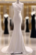 Simple Mermaid Satin White Long Wedding Dresses Brides Dress