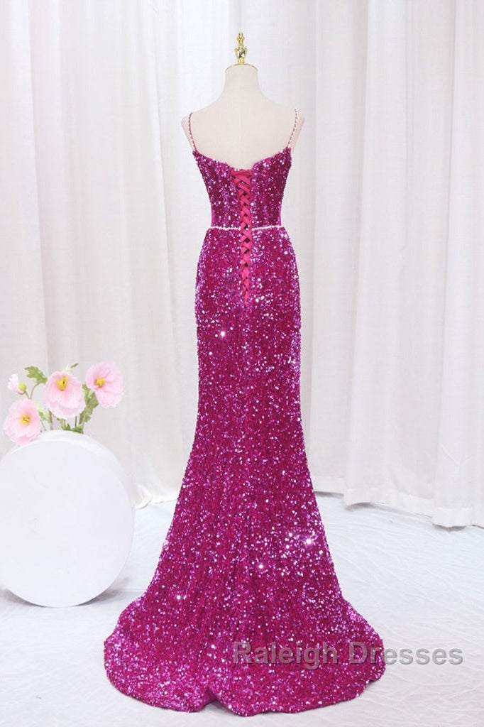 Simple Mermaid Sequin Long Prom Dress, Sequin Long Evening Dress