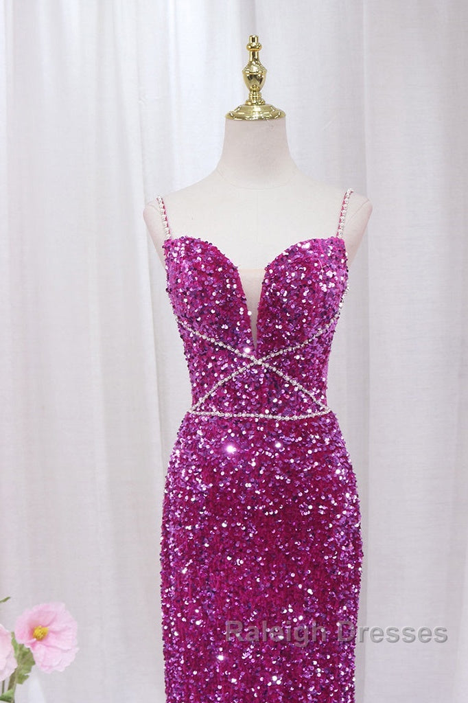 Simple Mermaid Sequin Long Prom Dress, Sequin Long Evening Dress