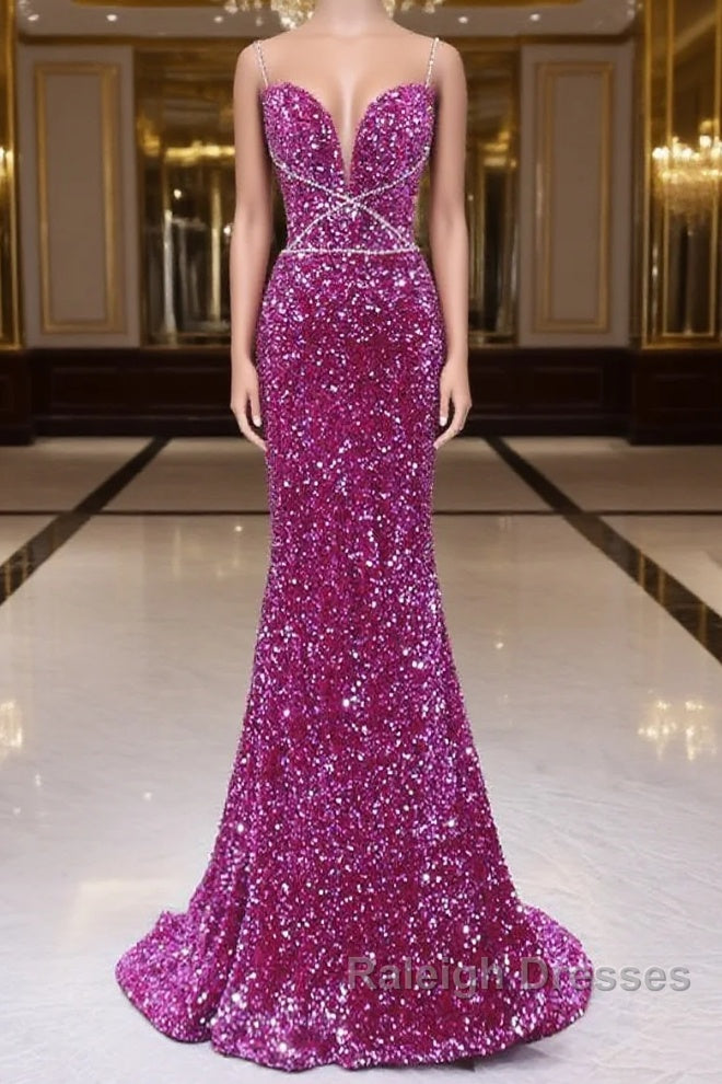 Simple Mermaid Sequin Long Prom Dress, Sequin Long Evening Dress Main image