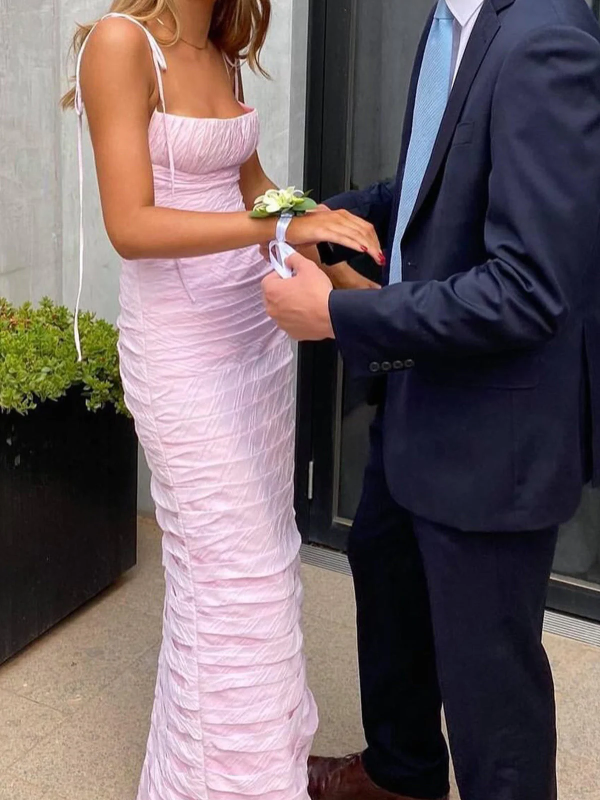 Simple Mermaid Spaghetti Straps Floor Length Sleeveless Pink Prom Dresses