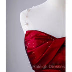 Simple Mermaid Strapless Burgundy Floor Length Prom Dresses
