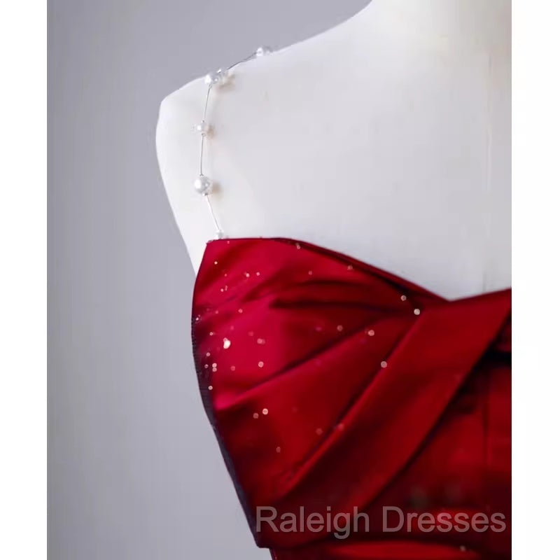 Simple Mermaid Strapless Burgundy Floor Length Prom Dresses