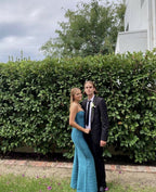Simple Mermaid Strapless Floor Length Sleeveless Blue Prom Dresses