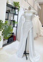 Simple Mermaid Strapless Floor Length Sleeveless Sequin Prom Dresses