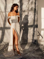 Simple Mermaid Strapless Floor Length Sleeveless Sequin Prom Dresses
