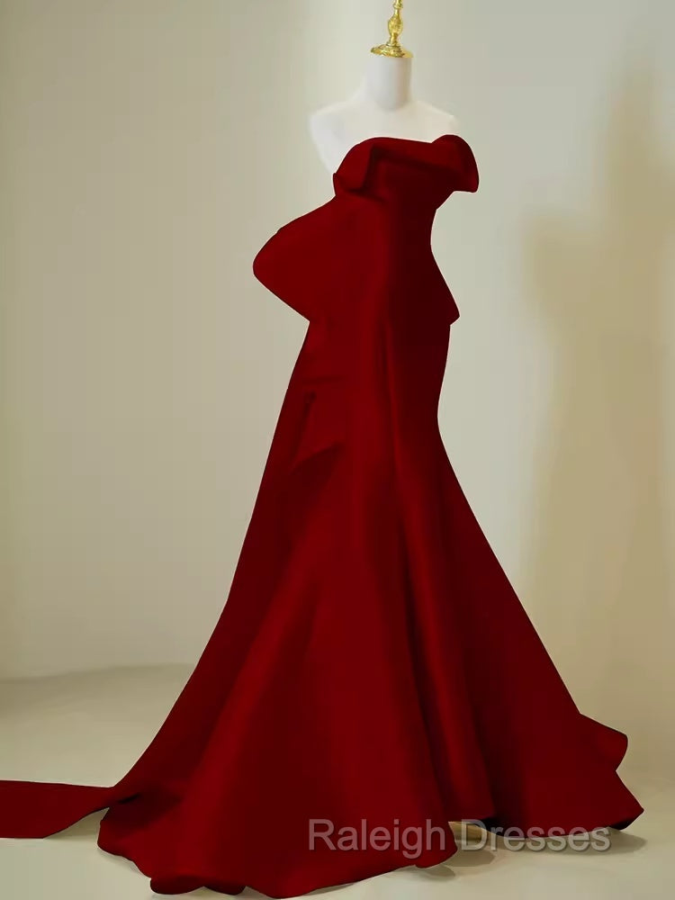 Simple Mermaid Strapless Long Red Prom Dresseses Secondary image