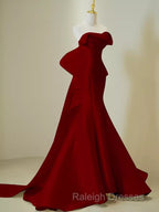 Simple Mermaid Strapless Long Red Prom Dresseses
