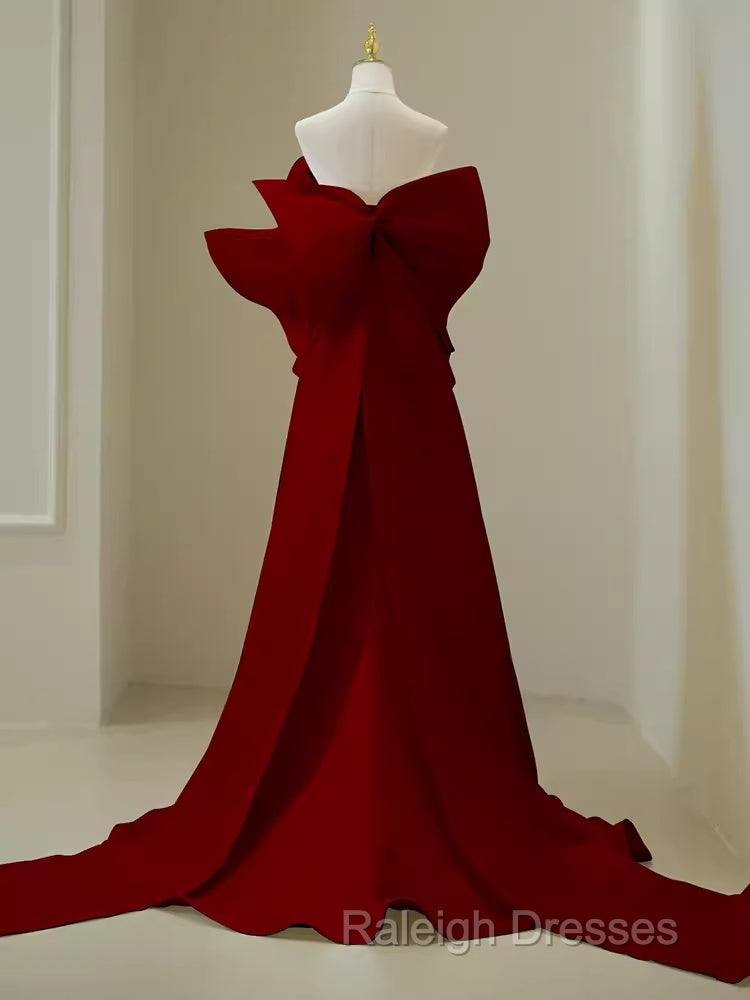 Simple Mermaid Strapless Long Red Prom Dresseses