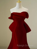 Simple Mermaid Strapless Long Red Prom Dresseses