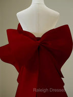 Simple Mermaid Strapless Long Red Prom Dresseses