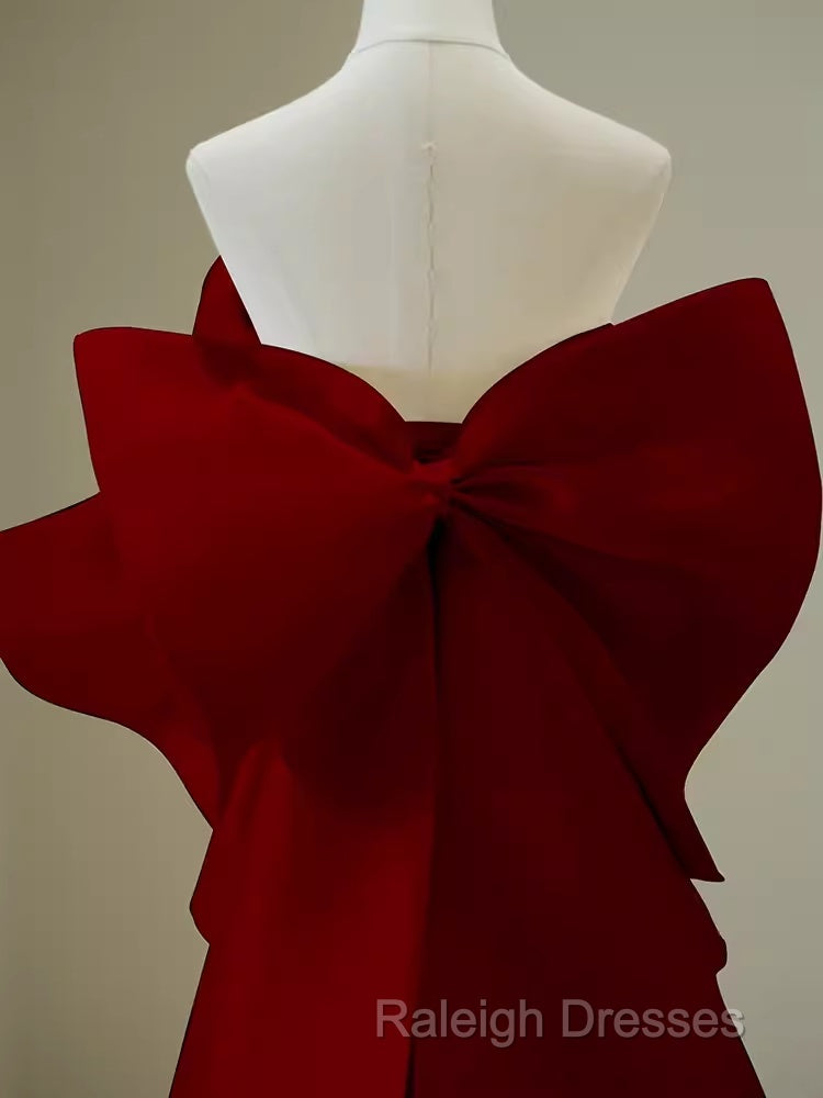 Simple Mermaid Strapless Long Red Prom Dresseses