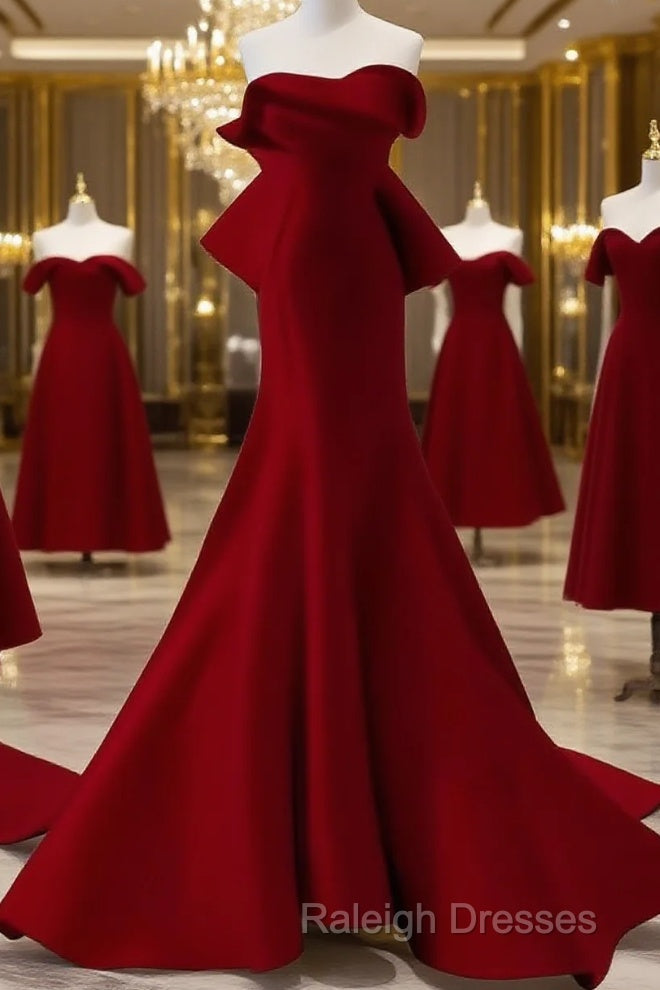 Simple Mermaid Strapless Long Red Prom Dresseses Main image