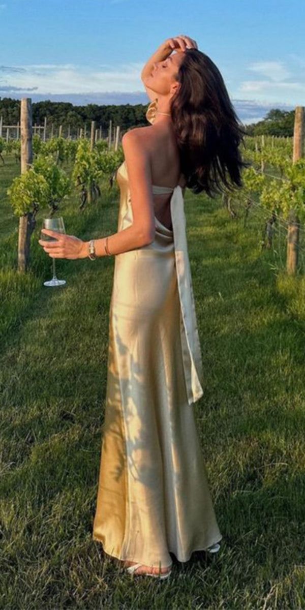 Simple Mermaid Strapless Neckline Long Prom Dresses Satin Yellow Prom Dress Main image