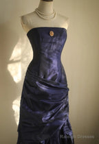 Simple Mermaid Strapless Taffeta Pleated Long Prom Dress Evening Gown