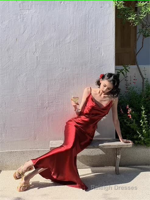 Simple Mermaid Straps Burgundy Prom Dress 21th Birthday Outfits Secondary image